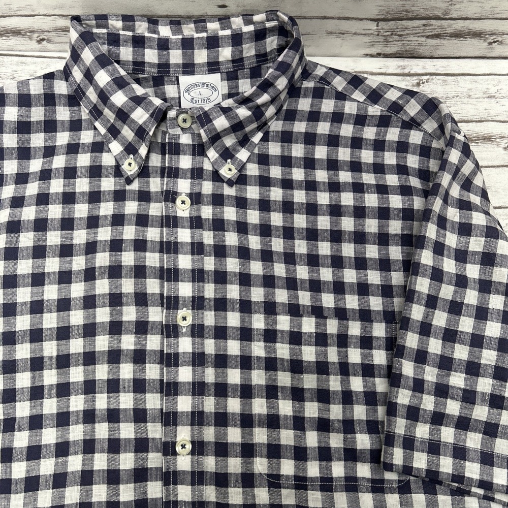 Brooks Brothers Shirt Men's L Regent Fit 100% Irish Linen Baird Mcnutt Gingham